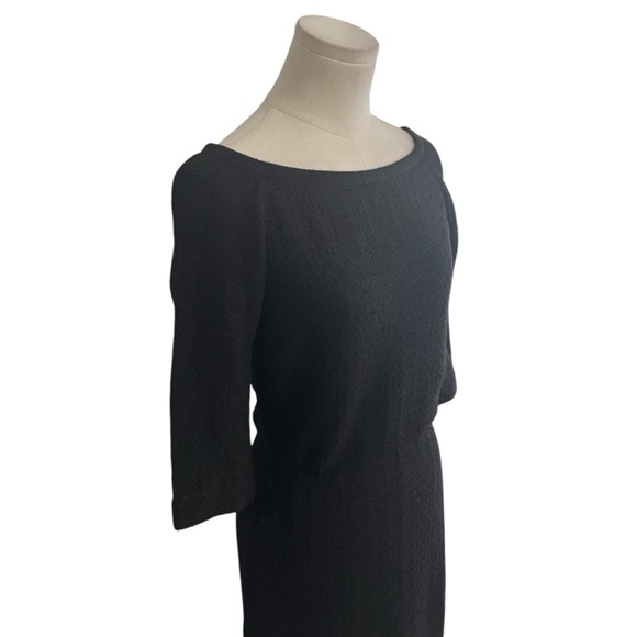 Vintage GOLDWORM Black Knit Midi Dress 2/3 Sleeve Party Work Size M 6 8 Fitted - Picture 2 of 7